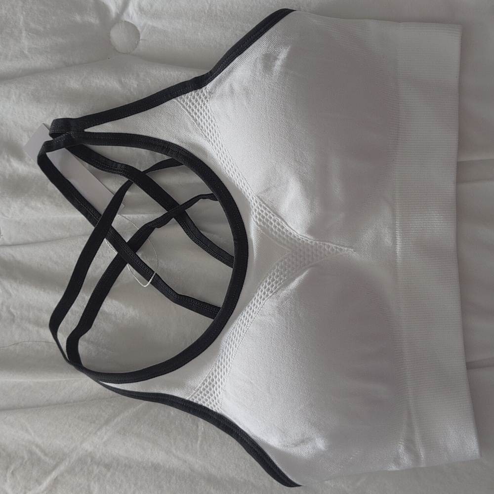 Crisscross Back White and Black Sports Bra